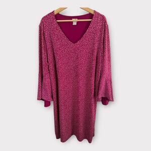 Chicos Womens size 4 US 20 22 Pink Polka Dot Flare Sleeve A Line Dress